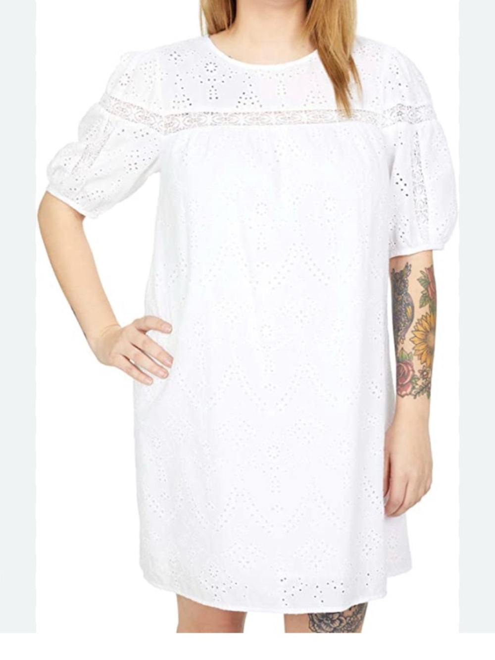 Sanctuary White Eyelet Puff Sleeve Shift Dress